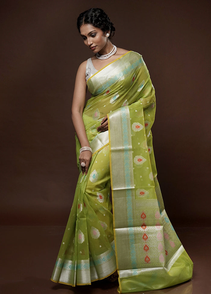 Green Kora Silk Saree With Blouse Piece