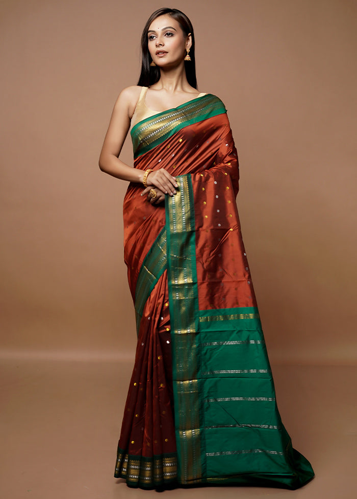 Rust Kanjivaram Silk Saree With Blouse Piece