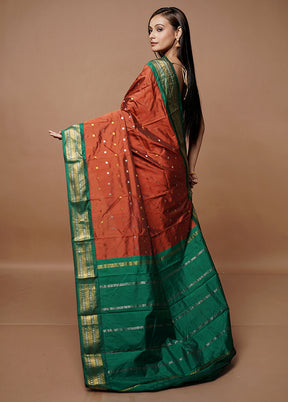 Rust Kanjivaram Silk Saree With Blouse Piece