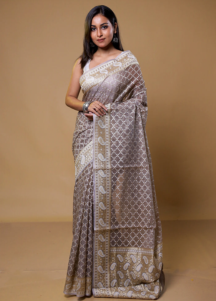 Grey Kora Silk Saree With Blouse Piece