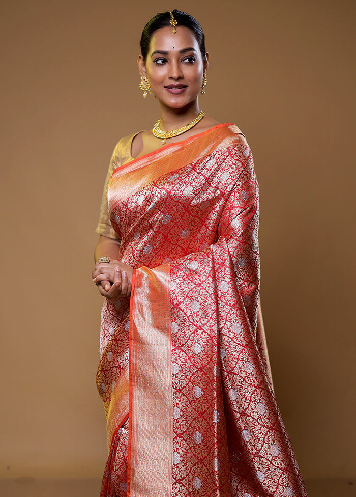 Red Handloom Katan Pure Silk Saree With Blouse Piece