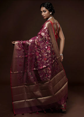 Pink Kora Silk Saree With Blouse Piece