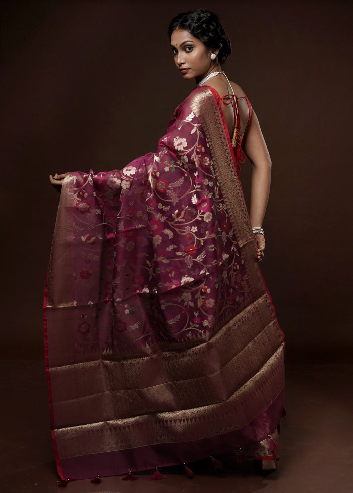 Pink Kora Silk Saree With Blouse Piece