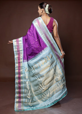 Purple Gadwal Pure Silk Saree Without Blouse Piece