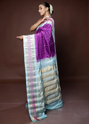 Purple Gadwal Pure Silk Saree Without Blouse Piece