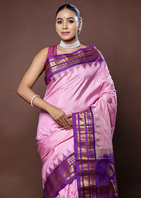 Pink Gadwal Pure Silk Saree Without Blouse Piece