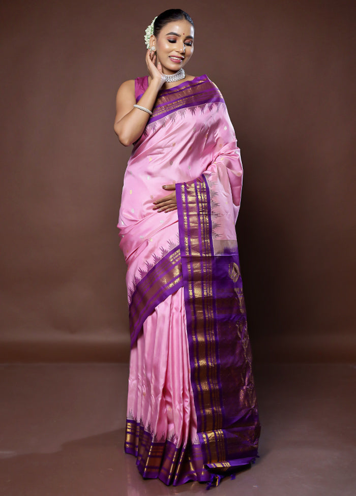 Pink Gadwal Pure Silk Saree Without Blouse Piece