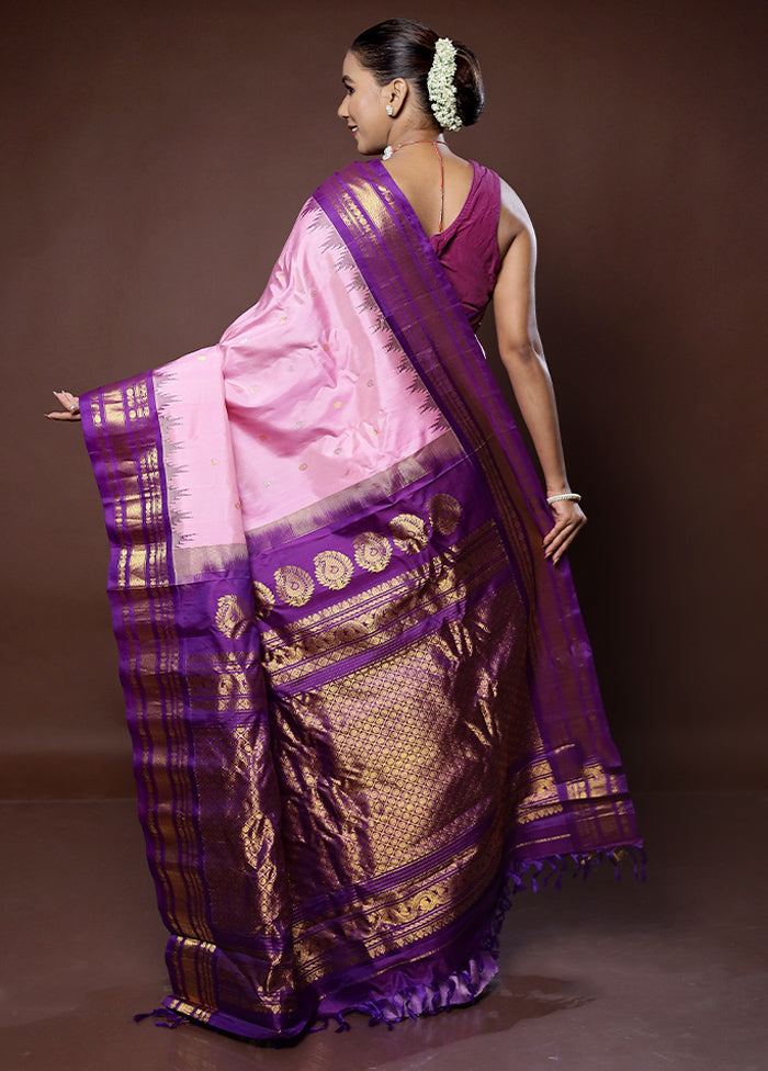 Pink Gadwal Pure Silk Saree Without Blouse Piece