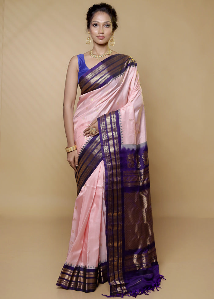 Pink Gadwal Pure Silk Saree Without Blouse Piece