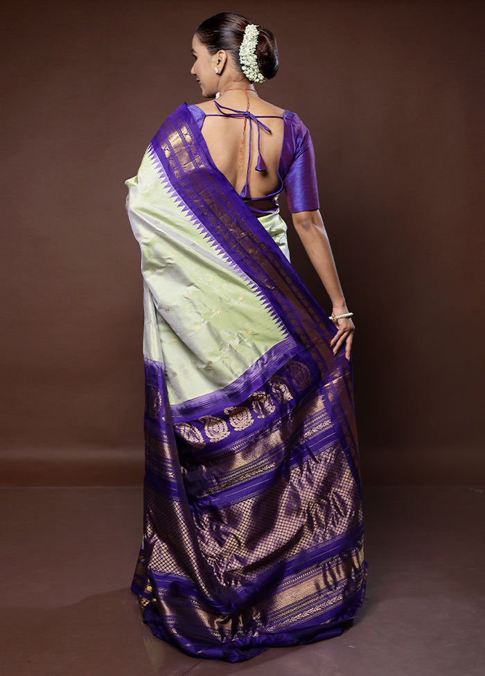 Cream Gadwal Pure Silk Saree Without Blouse Piece