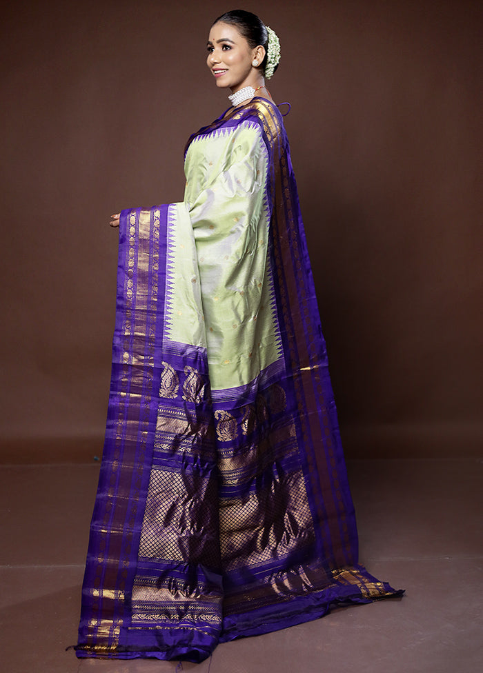 Cream Gadwal Pure Silk Saree Without Blouse Piece