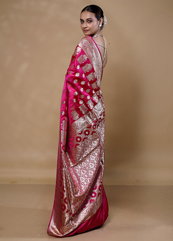 Pink Banarasi Silk Saree With Blouse Piece