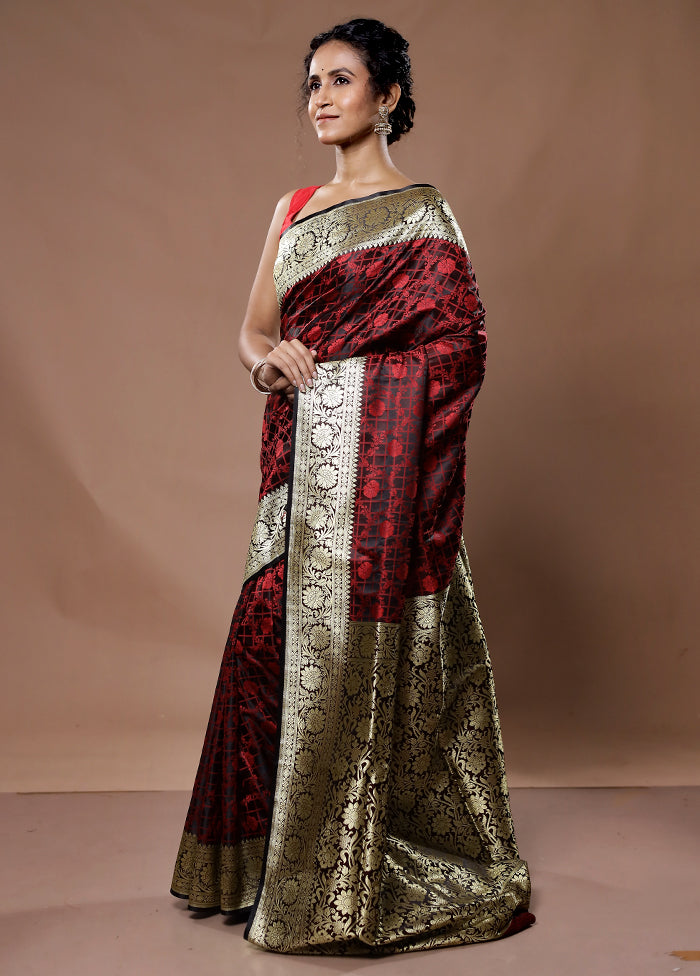 Maroon Tanchoi Banarasi Silk Saree With Blouse Piece - Indian Silk House Agencies