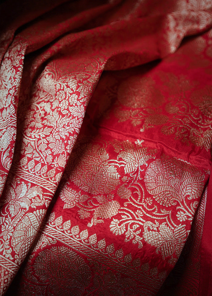 Red Uppada Pure Silk Saree With Blouse Piece