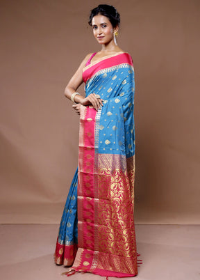 Blue Kanjivaram Silk Saree With Blouse Piece - Indian Silk House Agencies