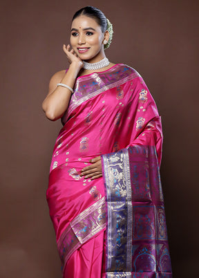 Purple Handloom Baluchari Pure Silk Saree With Blouse Piece