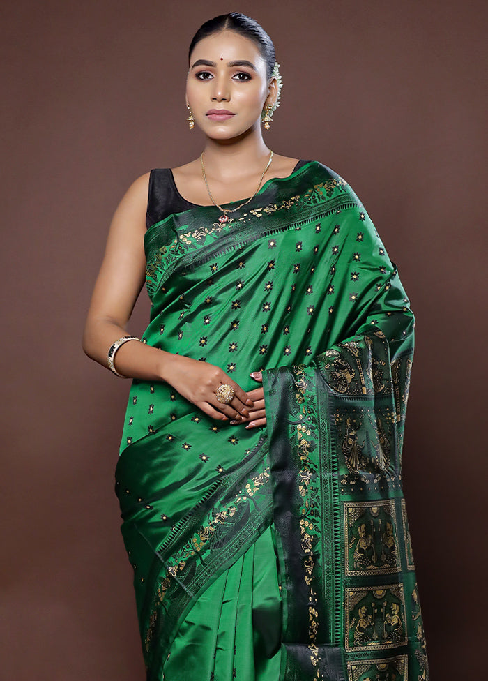 Green Handloom Baluchari Pure Silk Saree With Blouse Piece