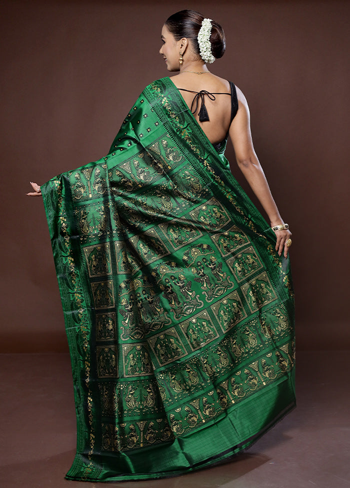 Green Handloom Baluchari Pure Silk Saree With Blouse Piece