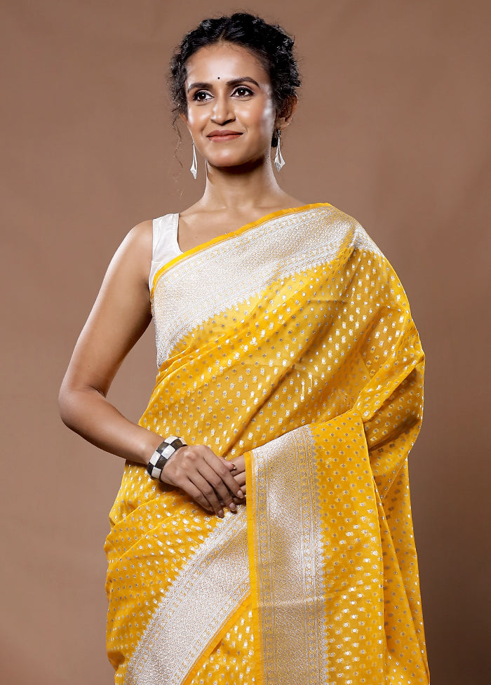 Yellow Kora Silk Saree With Blouse Piece - Indian Silk House Agencies