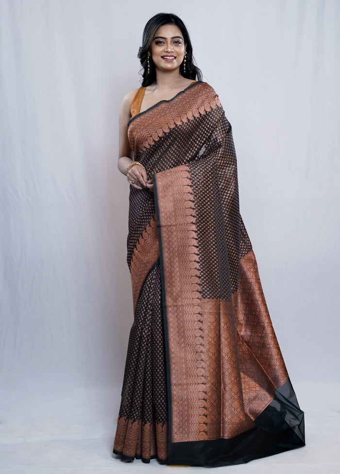 Black Kora Silk Saree With Blouse Piece - Indian Silk House Agencies