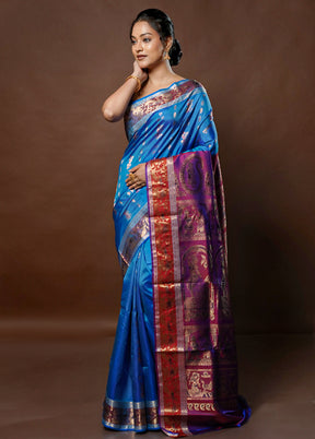 Blue Handloom Baluchari Pure Silk Saree With Blouse Piece