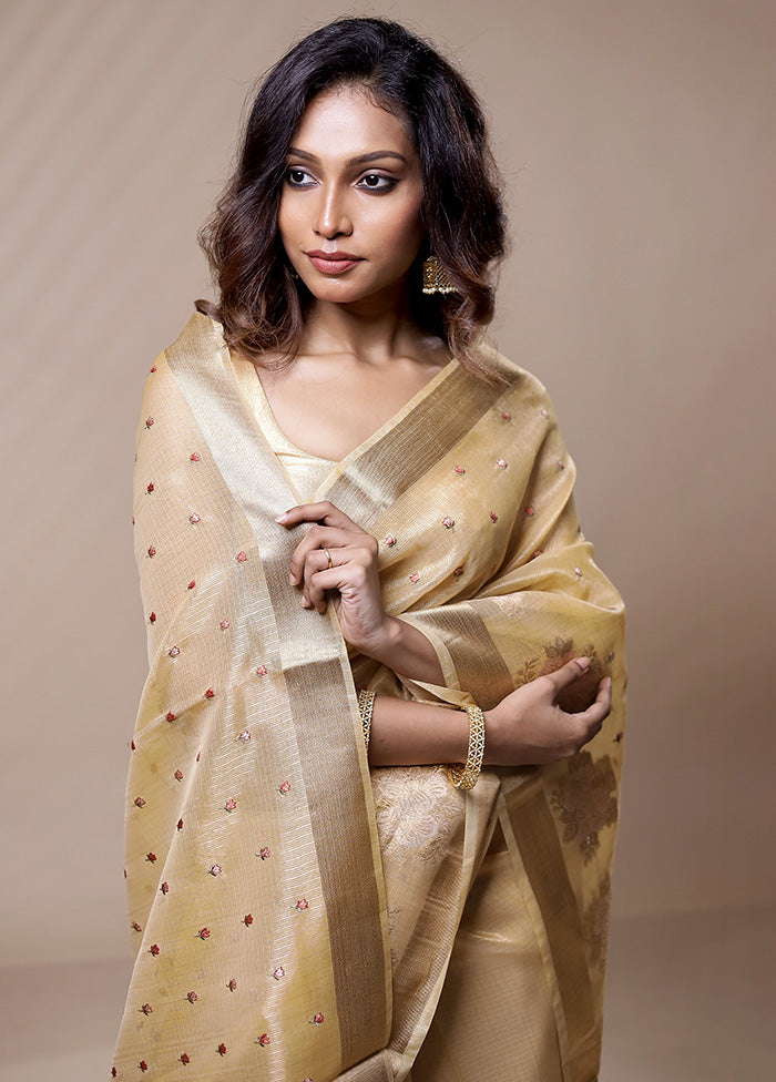 Cream Cotton Saree Without Blouse Piece - Indian Silk House Agencies