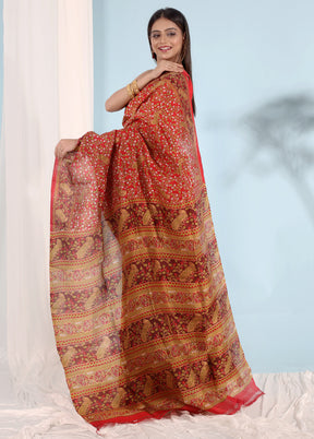 Orange Printed Pure Silk Saree With Blouse Piece - Indian Silk House Agencies