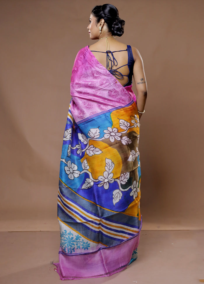 Multicolor Printed Pure Silk Saree With Blouse Piece - Indian Silk House Agencies