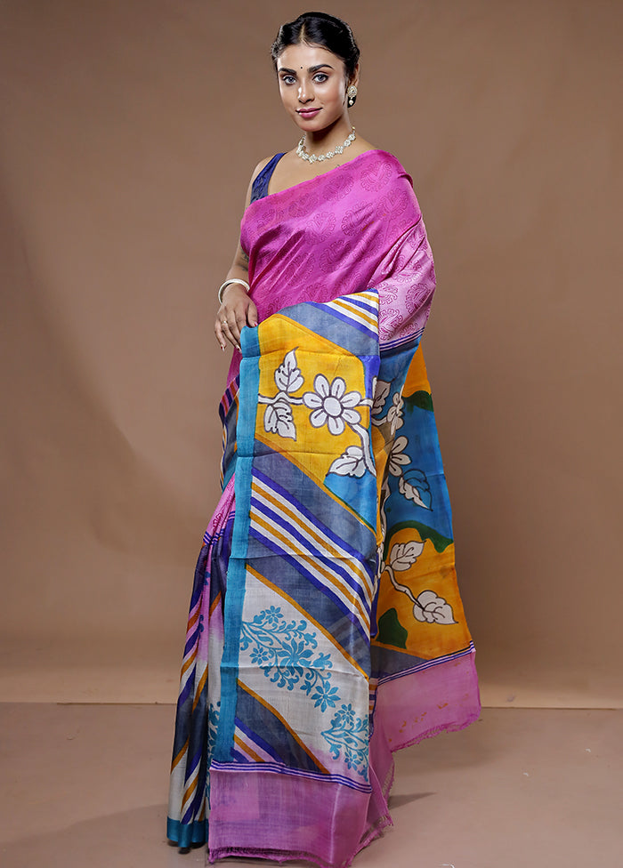 Multicolor Printed Pure Silk Saree With Blouse Piece - Indian Silk House Agencies