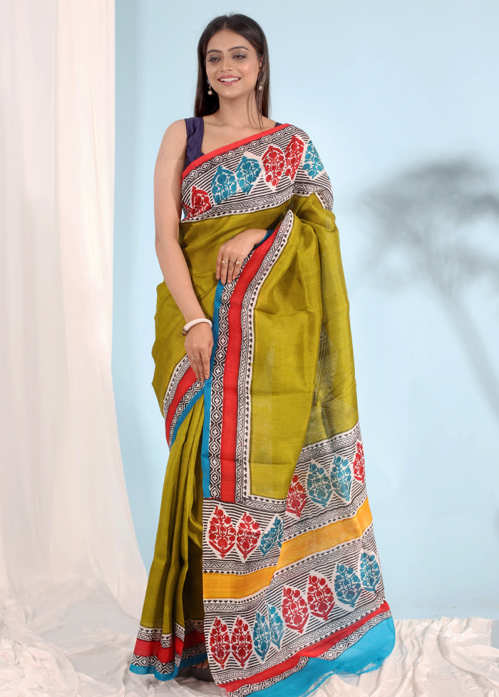 Multicolor Printed Pure Silk Saree With Blouse Piece