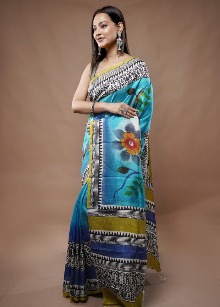 Multicolor Printed Pure Silk Saree With Blouse Piece