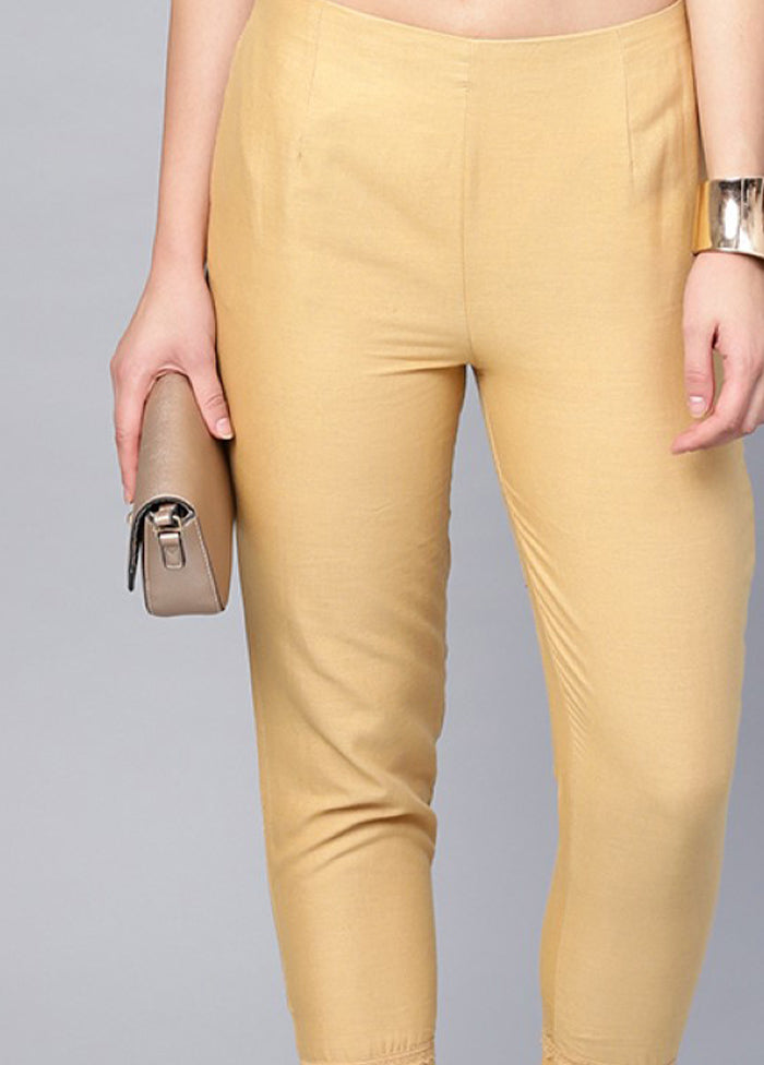 Gold Cotton Casual Pant