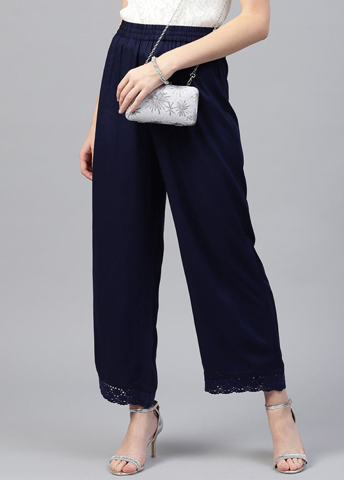 Navy Blue Pure Rayon Casual Palazzo