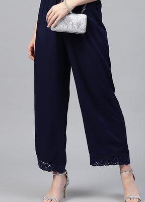 Navy Blue Pure Rayon Casual Palazzo