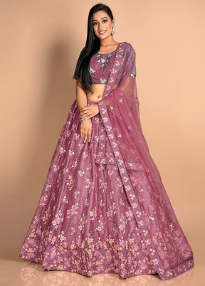 3 Pc Pink Net Semi Stitched Lehenga Set - Indian Silk House Agencies