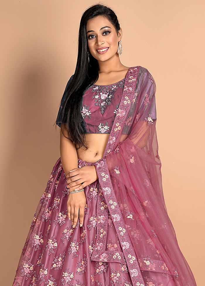 3 Pc Pink Net Semi Stitched Lehenga Set - Indian Silk House Agencies