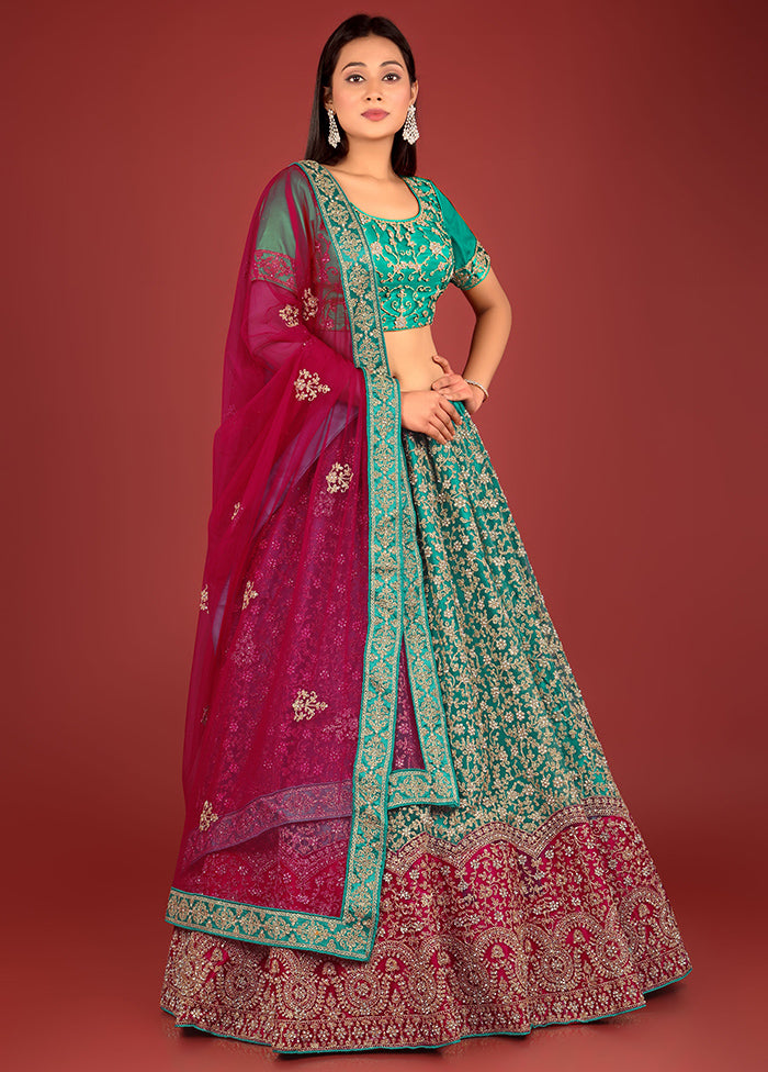 3 Pc Rama Net Semi Stitched Lehenga Set - Indian Silk House Agencies