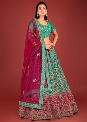 3 Pc Rama Net Semi Stitched Lehenga Set - Indian Silk House Agencies