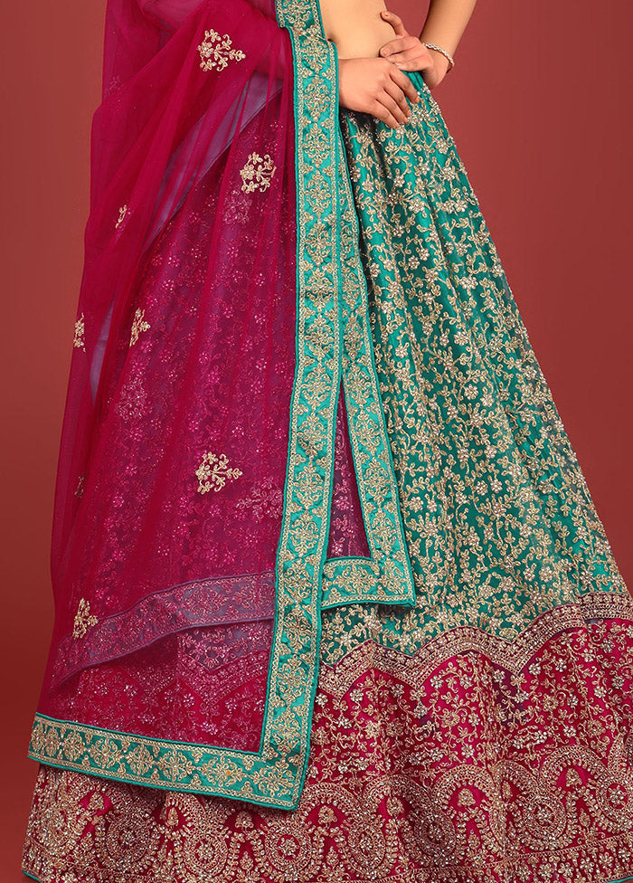 3 Pc Rama Net Semi Stitched Lehenga Set - Indian Silk House Agencies