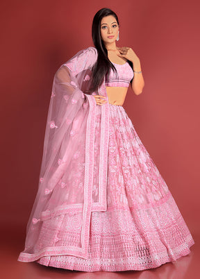 3 Pc Pink Net Semi Stitched Lehenga Set - Indian Silk House Agencies