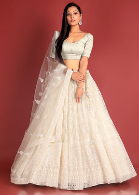 3 Pc White Net Semi Stitched Lehenga Set - Indian Silk House Agencies