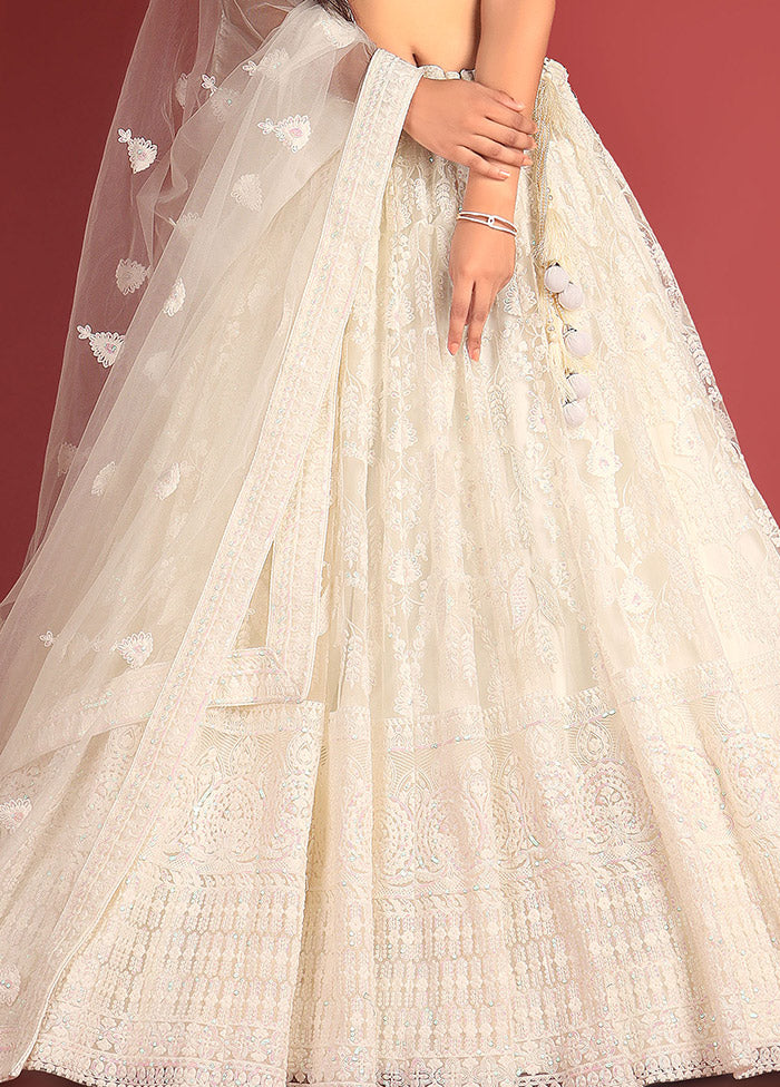 3 Pc White Net Semi Stitched Lehenga Set - Indian Silk House Agencies