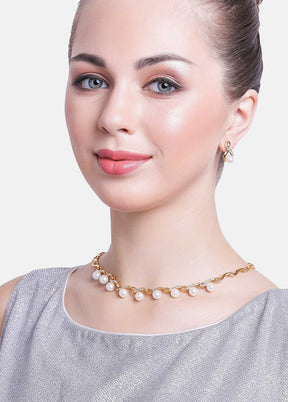 Gold Plated Elegant Jewellery Set With Pearl Drop - Indian Silk House Agencies
