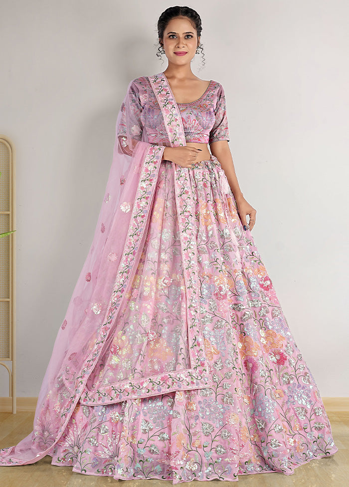 3 Pc Pink Net Semi Stitched Lehenga Set - Indian Silk House Agencies