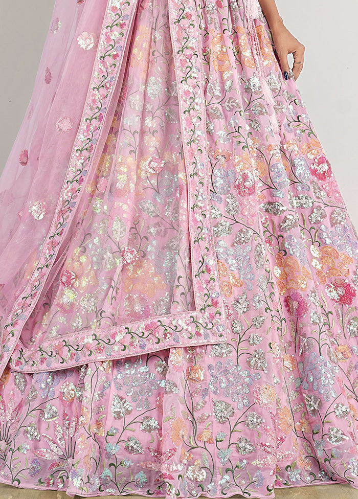 3 Pc Pink Net Semi Stitched Lehenga Set - Indian Silk House Agencies