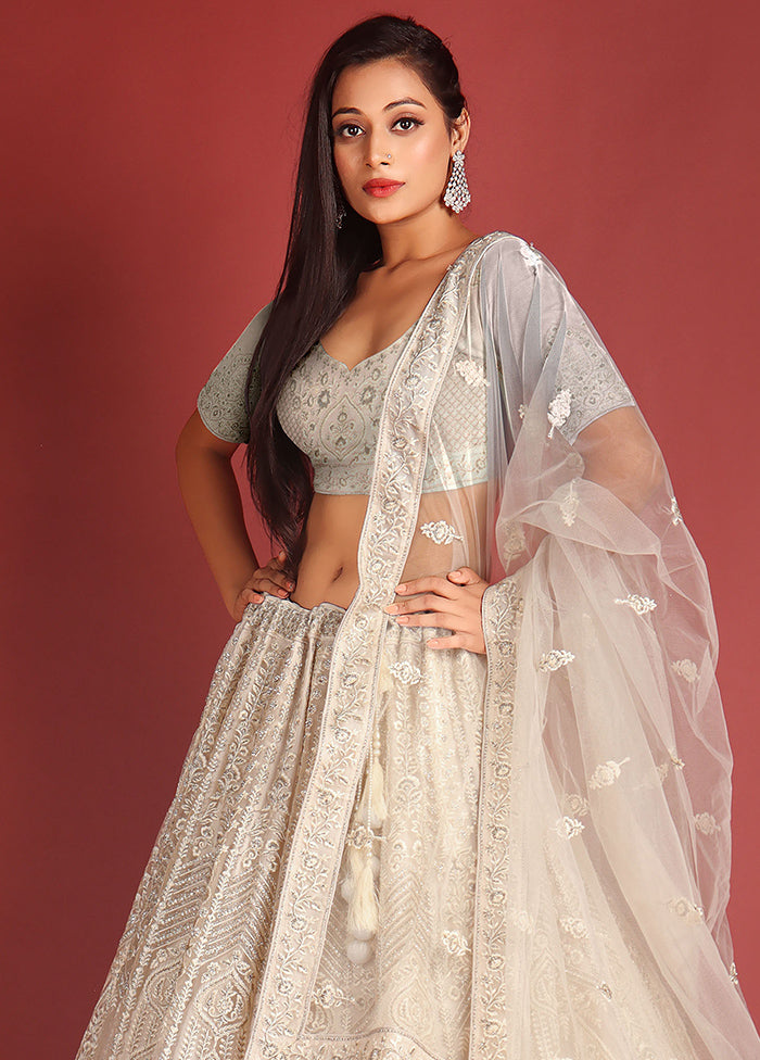 3 Pc White Net Semi Stitched Lehenga Set - Indian Silk House Agencies