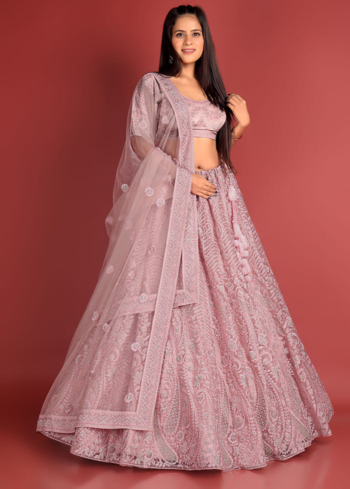 3 Pc Pink Net Semi Stitched Lehenga Set - Indian Silk House Agencies