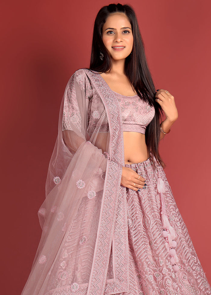 3 Pc Pink Net Semi Stitched Lehenga Set - Indian Silk House Agencies