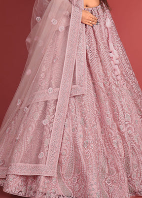 3 Pc Pink Net Semi Stitched Lehenga Set - Indian Silk House Agencies