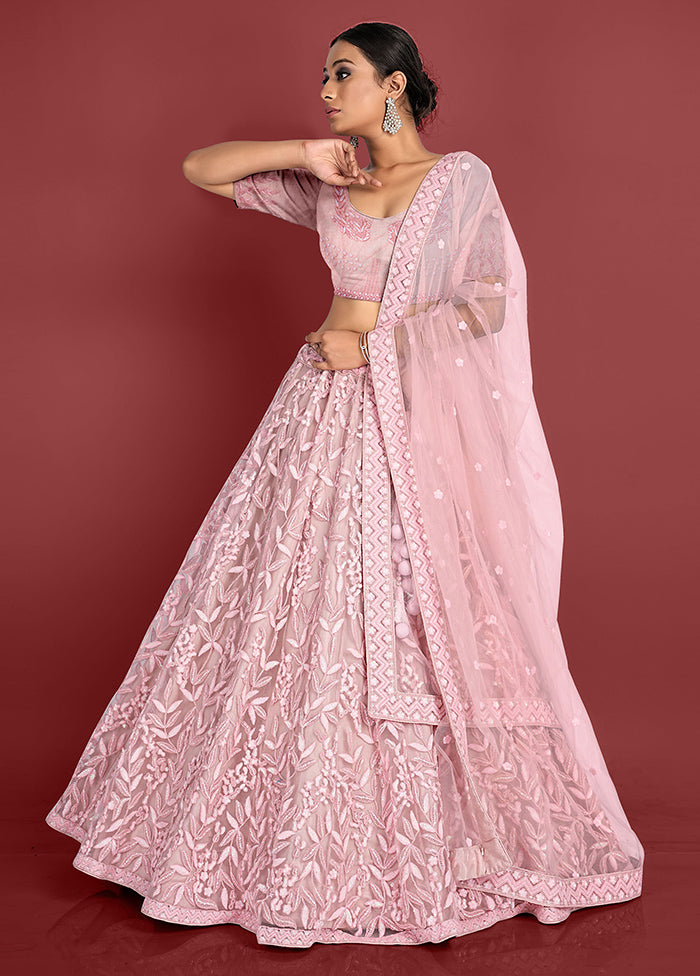 3 Pc Pink Net Semi Stitched Lehenga Set - Indian Silk House Agencies